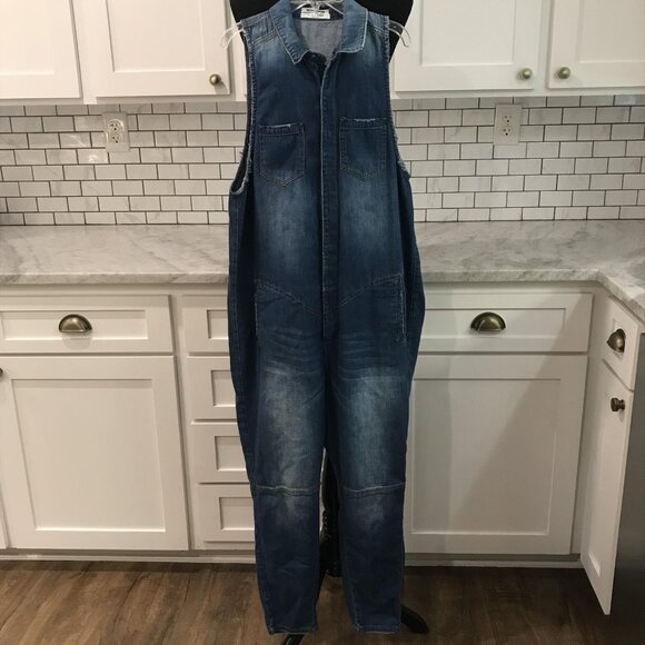 One Teaspoon Denim Jumpsuit Womens Large Blue Sleeveless Boiler Suit Overalls - Picture 1 of 10